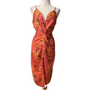 Taylor Slip Sheath Dress 12 Stretch Sheath Coral Tropical Colorful Floral